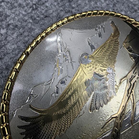 Bald Eagle Mountain Scene Belt Buckle Made in USA Western Gold Trim Wildlife VTG - Picture 5 of 10